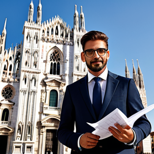 일본어 존댓말과 반말 - "A confident Italian architect, fully clothed in a stylish yet modest business outfit, stands in fro...