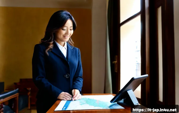 Home 12 일본어가 필요한 직업 - Photorealistic Italian travel consultant in a bright Rome office, professionally dressed adult woman...
